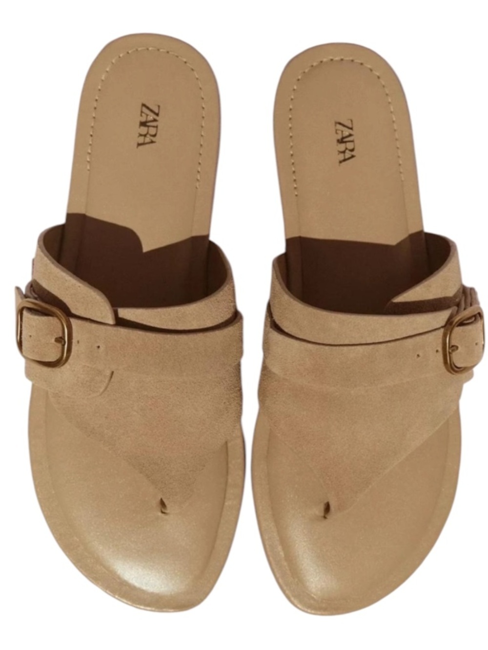 Zara Suede Leather Buckle Sandals In Camel Tan Slip On Size 37